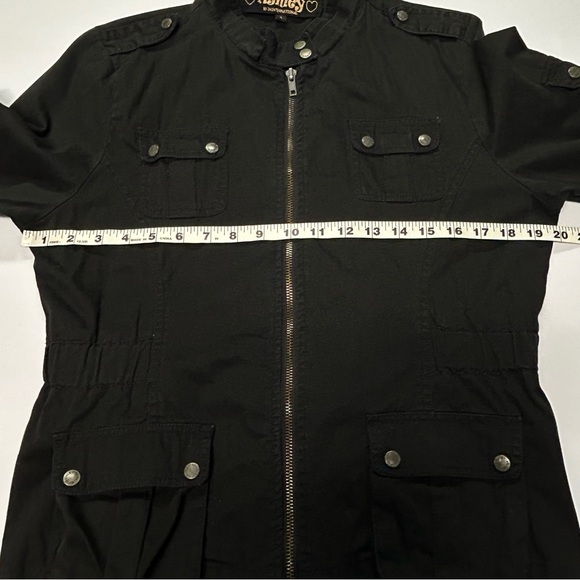 Ashley Womens Utility Jacket Size L Full Zip Cotton Pockets Black Y2k Grunge - Picture 7 of 11